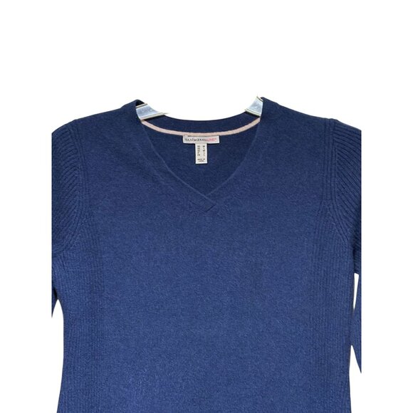 Isaac Mizrahi Live Womens Blue V-Neck Cashmere Sweater Size M - Picture 2 of 7